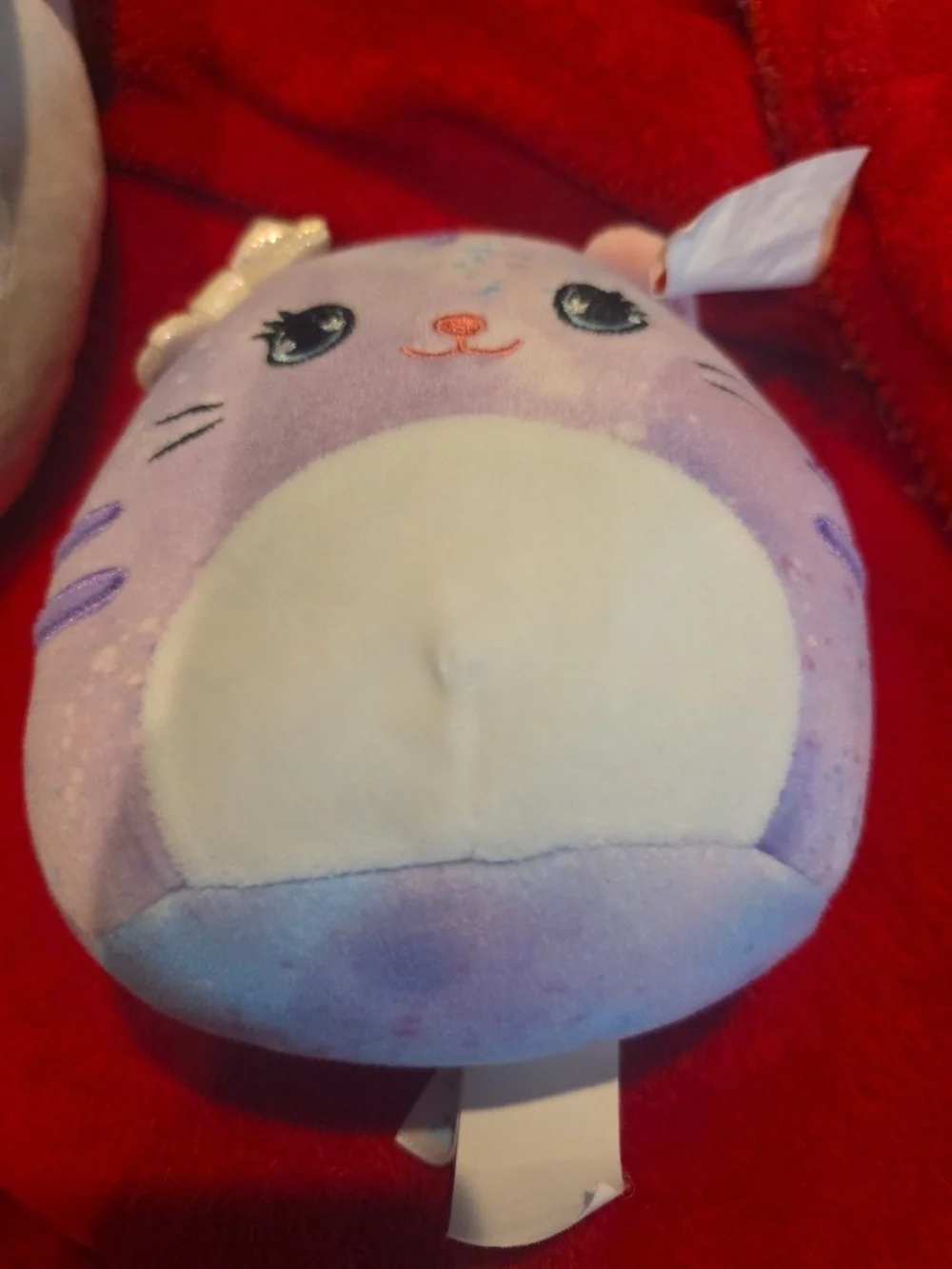 Kellytoy Lavender and White Plush Cat Squishie with Bow